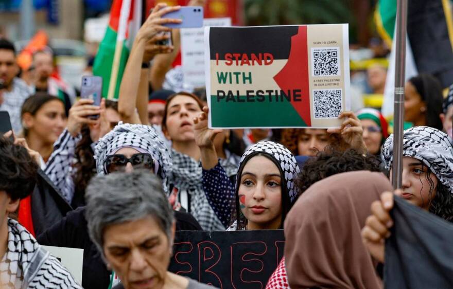 Proteste pro PalestinaFonte: https://www.wlrn.org/government-politics/2023-10-13/palestinian-supporters-speak-out-in-south-florida-as-israel-hamas-conflict-rages-in-middle-east