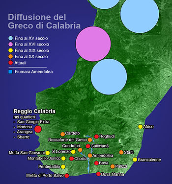Diffusione del Greco in Calabria. Fonte: https://upload.wikimedia.org/wikipedia/commons/thumb/a/ae/Greco_calabro.jpg/330px-Greco_calabro.jpg