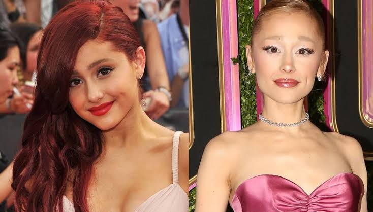 Sulla sinistra, Ariana Grande agli esordi della sua carriera. Sulla destra, l'attrice alla premier di Wicked (2025)Fonte: https://dilei.it/vip/fotonotizia/ariana-grande-magrezza-preoccupa-fan/1599117/