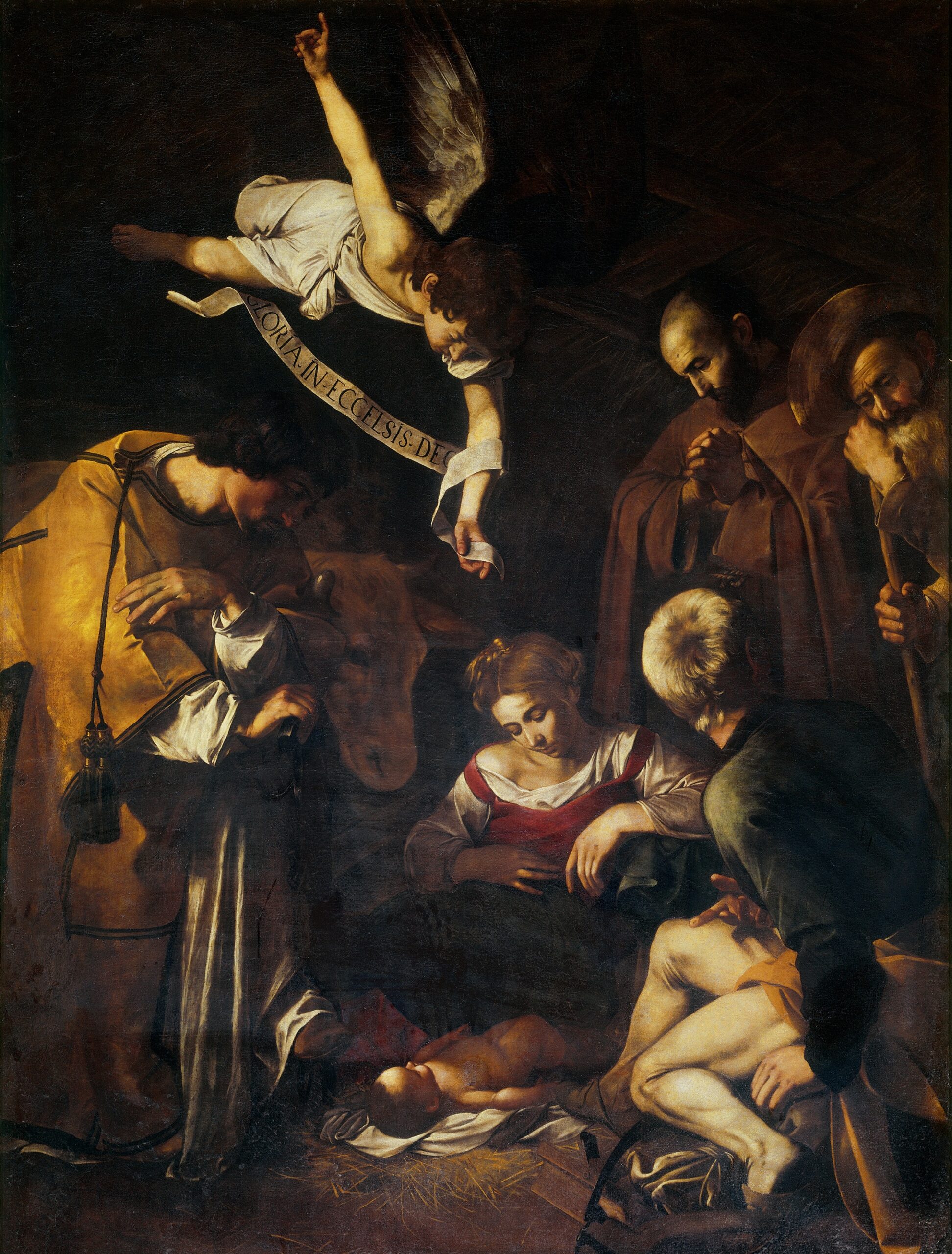 Natività con i Santi Lorenzo e Francesco d'Assisi, Caravaggio, olio su tela, 268x197, rubato